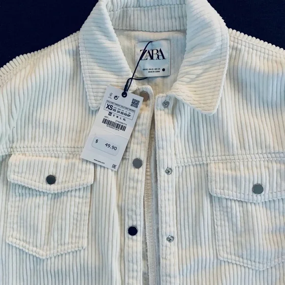Zara Cream Corduroy Shacket Jacket Button Front Pockets Size XS NWT. - Picture 3 of 4